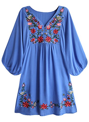 FUTURINO Vestido de túnica floral bordado bohemio para mujer