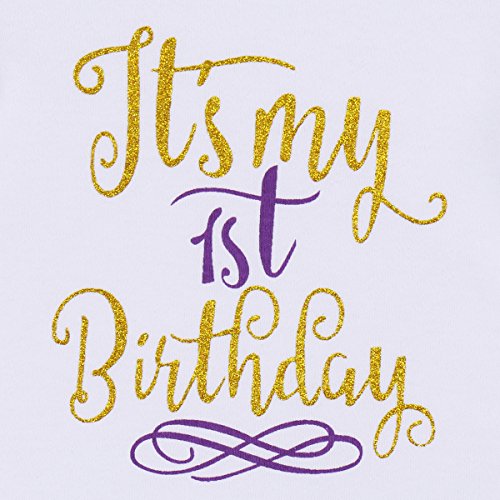 FYMNSI Infantil Bebé Niña Es mi Primer 1er Cumpleaños Estampado Manga Larga Mameluco Romper Body Tutú Falda Bowknot Diadema 3 Piezas Traje Set 1 Año Fiesta Fotografía Vestir Regalo Púrpura