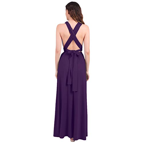 FYMNSI Vestido de Mujer Dama de Honor de la Boda Convertible de Múltiples Vías V-cuello Sin Mangas Maxi Largo de Boho Noche Ceremonia Vestidos de Cóctel Elegante Verano Multiway Dress Morado Oscuro XL