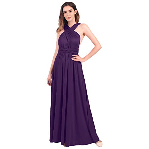 FYMNSI Vestido de Mujer Dama de Honor de la Boda Convertible de Múltiples Vías V-cuello Sin Mangas Maxi Largo de Boho Noche Ceremonia Vestidos de Cóctel Elegante Verano Multiway Dress Morado Oscuro XL