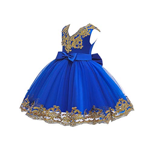 FYMNSI Vestido de niña de flores para bebé, vestido de fiesta para niñas, cumpleaños, dama de honor, vestido de boda, tutú de princesa, elegante, línea A azul 18-24 Meses
