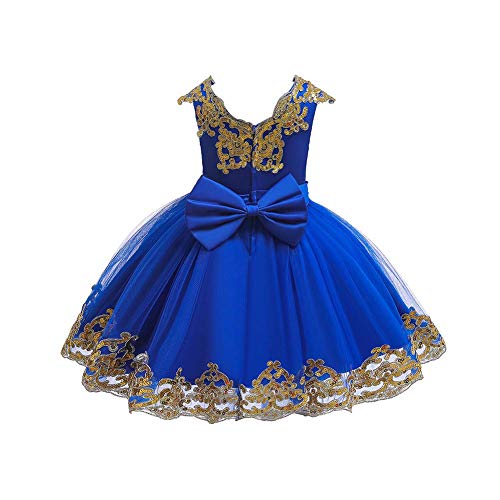 FYMNSI Vestido de niña de flores para bebé, vestido de fiesta para niñas, cumpleaños, dama de honor, vestido de boda, tutú de princesa, elegante, línea A azul 18-24 Meses