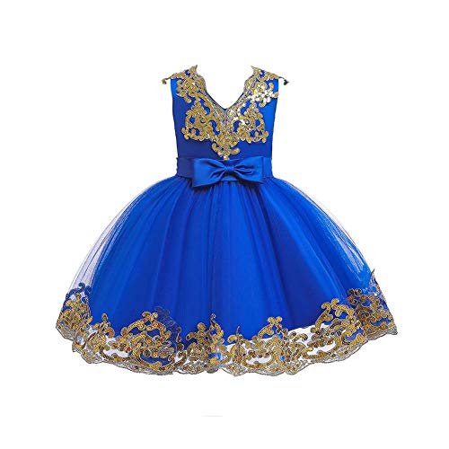 FYMNSI Vestido de niña de flores para bebé, vestido de fiesta para niñas, cumpleaños, dama de honor, vestido de boda, tutú de princesa, elegante, línea A azul 18-24 Meses