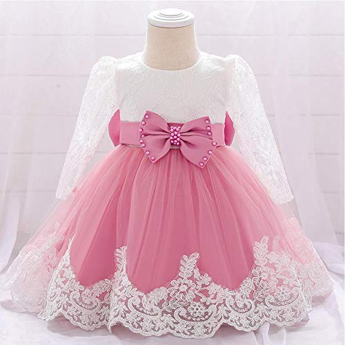 FYMNSI Vestido de niña para fiesta de cumpleaños o bautizo, con lazo y flores, con cinta para la frente, para princesa, boda, dama de honor, vestido de fiesta 11# Rosa Oscuro 12-18 Meses