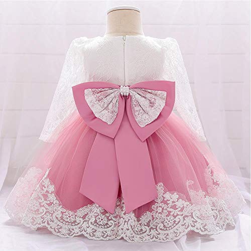 FYMNSI Vestido de niña para fiesta de cumpleaños o bautizo, con lazo y flores, con cinta para la frente, para princesa, boda, dama de honor, vestido de fiesta 11# Rosa Oscuro 12-18 Meses