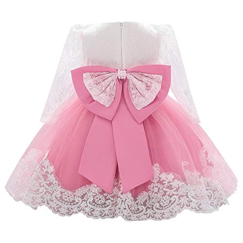 FYMNSI Vestido de niña para fiesta de cumpleaños o bautizo, con lazo y flores, con cinta para la frente, para princesa, boda, dama de honor, vestido de fiesta 11# Rosa Oscuro 12-18 Meses