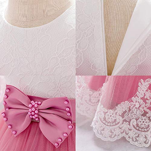 FYMNSI Vestido de niña para fiesta de cumpleaños o bautizo, con lazo y flores, con cinta para la frente, para princesa, boda, dama de honor, vestido de fiesta 11# Rosa Oscuro 12-18 Meses