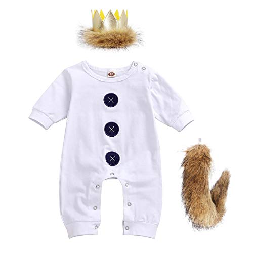 FYMNSI Wild One - Mono de manga corta y larga para bebé con corona y cola de felpa, 3 piezas para fotos de 0 a 18 meses