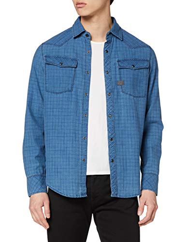 G-STAR RAW 3301 Slim Fit Hemden Camisa, Multicolor (Sun Faded Bronze Green Check C122-b667), XXL para Hombre