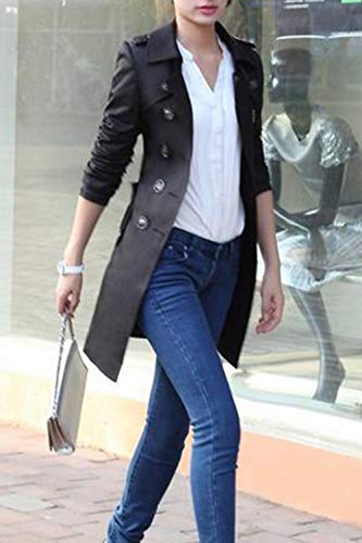 Gabardina De Doble Botonadura De Manga Larga Talla Grande para Mujer Negro XXL