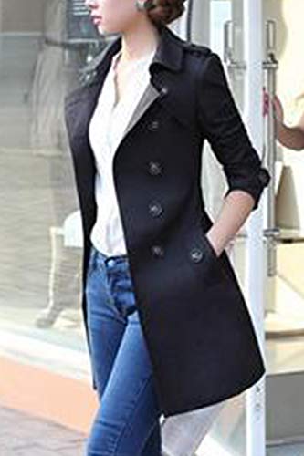 Gabardina De Doble Botonadura De Manga Larga Talla Grande para Mujer Negro XXL