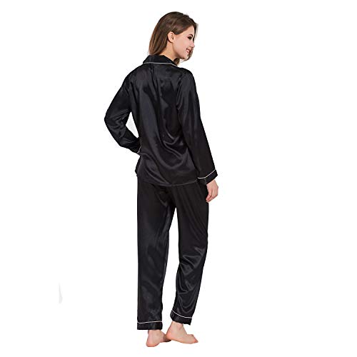 GAESHOW - Conjunto de pijama de satén de seda para mujer, de manga larga, ropa de dormir para todas las estaciones