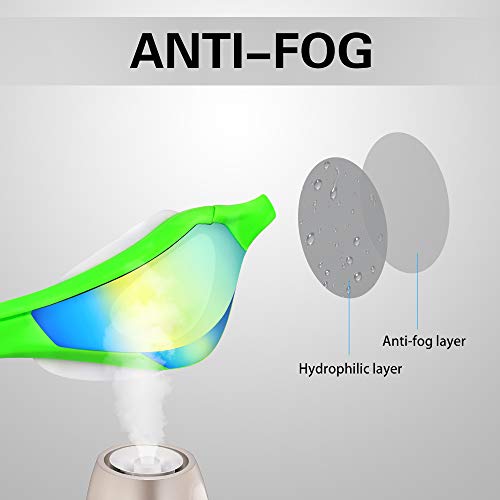 Gafas de Natación, Gafas Nadar con Libre Clip de Nariz Enchufe Deoído Anti Niebla Anti UV Lente Estuche de Almacenamiento Correa de Silicona Ajustable para Adulto Hombres Mujeres Jóvenes Niños (Verde)
