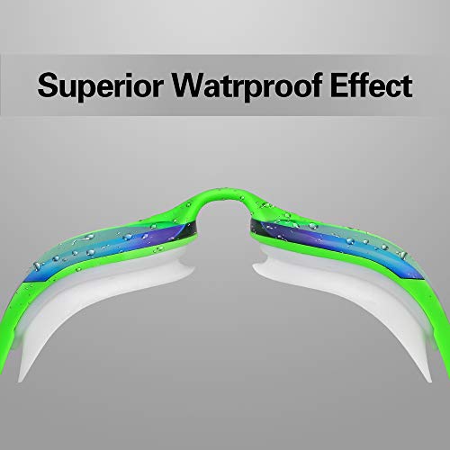 Gafas de Natación, Gafas Nadar con Libre Clip de Nariz Enchufe Deoído Anti Niebla Anti UV Lente Estuche de Almacenamiento Correa de Silicona Ajustable para Adulto Hombres Mujeres Jóvenes Niños (Verde)
