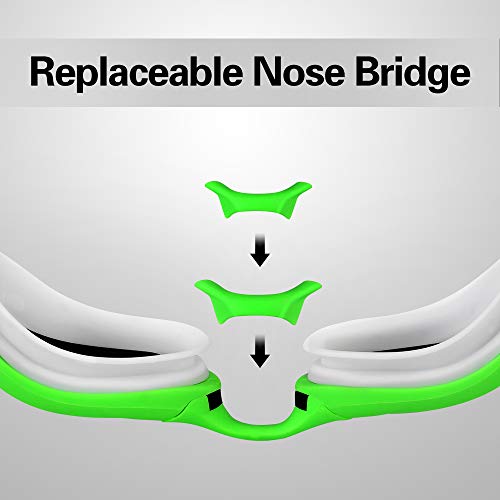 Gafas de Natación, Gafas Nadar con Libre Clip de Nariz Enchufe Deoído Anti Niebla Anti UV Lente Estuche de Almacenamiento Correa de Silicona Ajustable para Adulto Hombres Mujeres Jóvenes Niños (Verde)