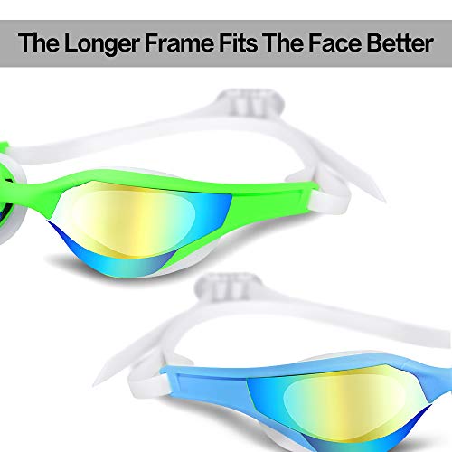 Gafas de Natación, Gafas Nadar con Libre Clip de Nariz Enchufe Deoído Anti Niebla Anti UV Lente Estuche de Almacenamiento Correa de Silicona Ajustable para Adulto Hombres Mujeres Jóvenes Niños (Verde)