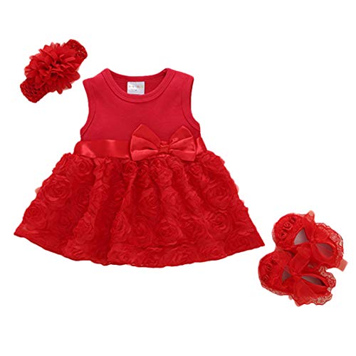 Gaga city Recien Nacida Vestido Bebé Niña Ropa Bowknot Florales Algodón Vestidos de Fiesta Princesa Tutú+Zapatos+Diadema Traje Set para 0-3 años