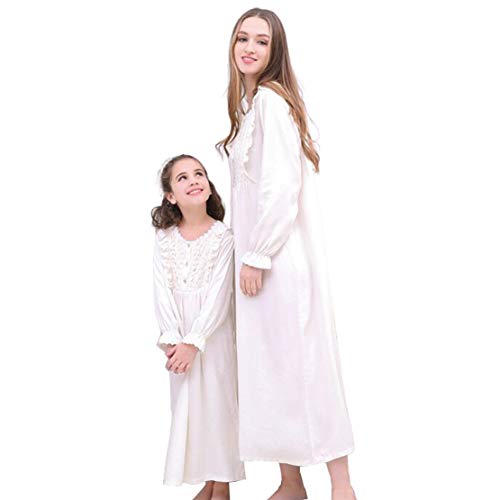 Gagacity Camisón Vintage Blanco para Niñas y Adulto Pijamas de Encaje Longitud Completa