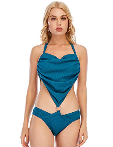 GALEBOVA Traje de baño Monokini de una Pieza para Mujer Belly Control Bikini (Azul, S)