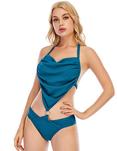 GALEBOVA Traje de baño Monokini de una Pieza para Mujer Belly Control Bikini (Azul, S)