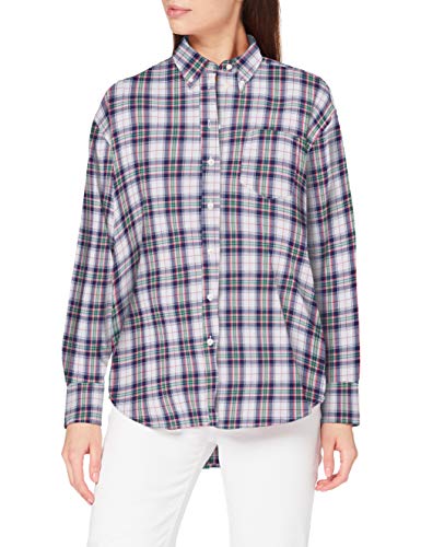 GANT D2. Flannel Check Relaxed Shirt Camisa, Blanco, 44 para Mujer