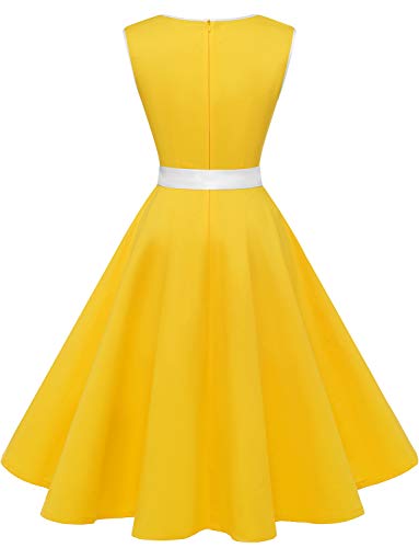Gardenwed Mujer Retro Años 1950s Vintage Vestido de Cóctel Vestidos Corto Fiesta 50s 60s Rockabilly Yellow XS