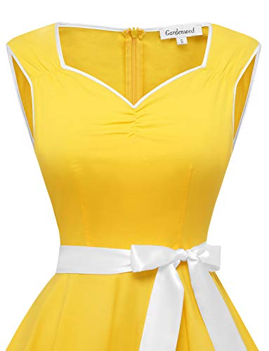 Gardenwed Mujer Retro Años 1950s Vintage Vestido de Cóctel Vestidos Corto Fiesta 50s 60s Rockabilly Yellow XS