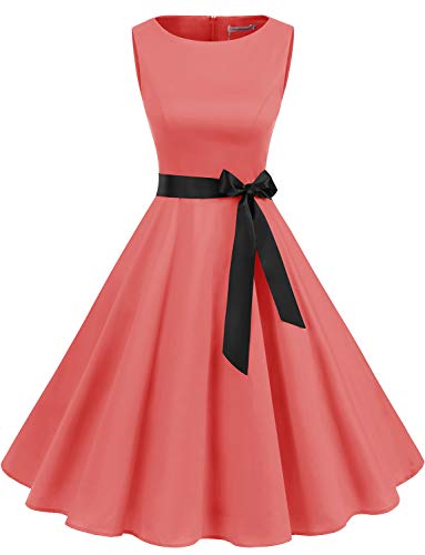 Gardenwed Vestidos Mujer Sin Mangas Cóctel Fiesta Retro Pin Up Coral XL