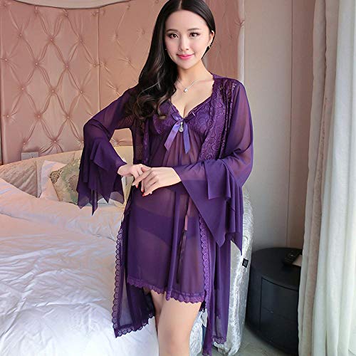 Gdofkh Encaje lencería Sexy Mujer Tallas Grandes Vestido Transparente Europeo y Americano camisón de Malla para Mujer