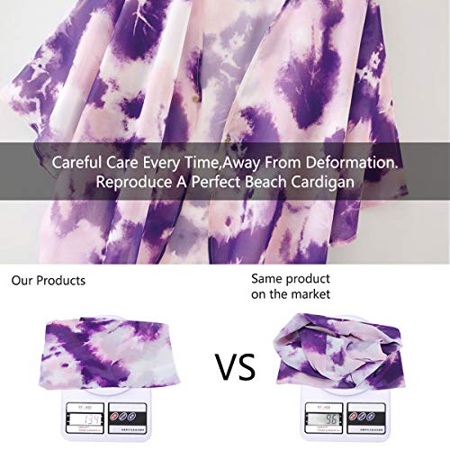 Gebell Kimono - Kimono de gasa floral para mujer, estilo kimono, para la playa o la playa, manga 3/4, estilo bohemio, blusa para verano, ligera, ropa de playa morado S