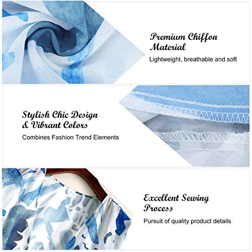 Gebell Kimono - Kimono de gasa floral para mujer, estilo kimono, para la playa o la playa, manga 3/4, estilo bohemio, blusa para verano, ligera, ropa de playa azul L