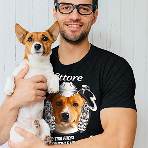 Generico Camiseta personalizada con la foto de tu perro y su nombre Negro Large