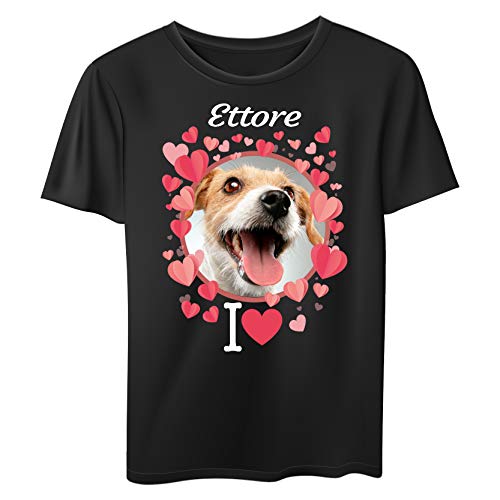 Generico Camiseta personalizada con la foto de tu perro y su nombre Negro Large