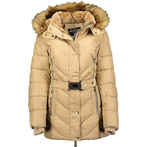 Geographical Norway BECKY LADY - Parka De Mujer Cálida - Abrigo Con Capucha De Piel Falsa - Chaqueta Invierno - Chaqueta Larga Con Forro Cálido - Regalo Mujer Outwear Casual (Beige XL) Talla 4