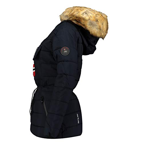 Geographical Norway Belinda Lady - Parka De Mujer Cálida - Abrigo Impermeable con Capucha De Piel - Outwear Invierno De Viento - Chaqueta Cálida Mujer Fashion Casual (Azul Marino 2XL) Talla 5