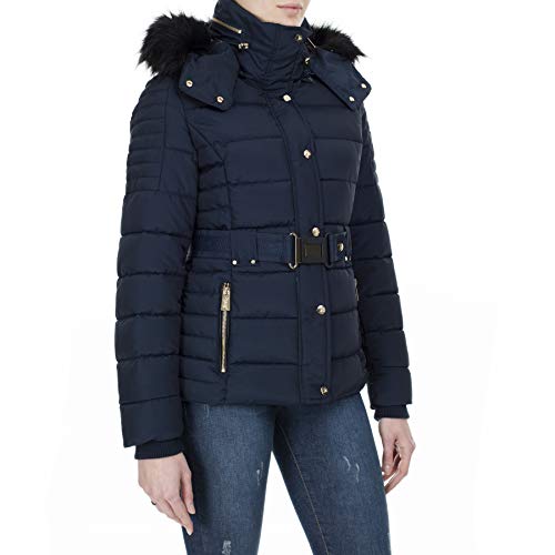 Geographical Norway Blood Lady - Parka De Mujer Cálida - Abrigo Capucha De Piel Sintética - Chaqueta De Invierno Viento - Outwear Larga Forro Cálido para Mujer (Azul Marino S) Talla 1