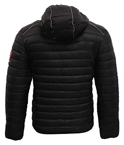 Geographical Norway Bryan Chaqueta de invierno para hombre, chaqueta acolchada con capucha, chaqueta con capucha y forro, cálida, anorak, para el invierno, otoño, XXL, negro