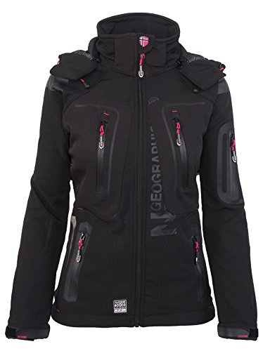 Geographical Norway - Chaqueta para mujer con capucha desmontable, Softshell, Tassion, para exteriores Negro XL
