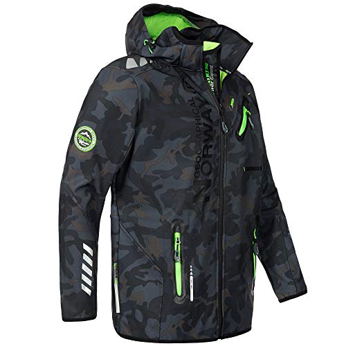 Geographical Norway - Chaqueta Rainman Turbo-Dry para hombre con tejido softshell y capucha azul y verde XL