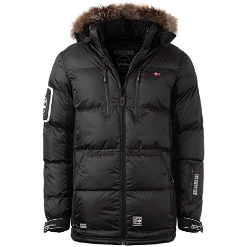 Geographical Norway DANONE MEN - Chaqueta De Hombre Cálida E Impermeable - Abrigo Grueso Capucha Aire Libre - Chaquetas Invierno Forro Exterior - Abrigos Ideal Hombres Casual (NEGRO S)