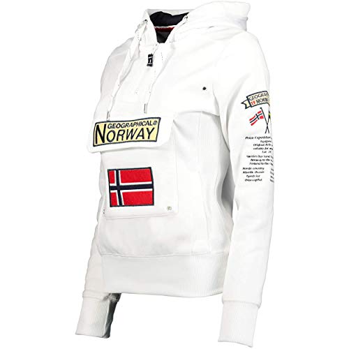 Geographical Norway GYMCLASS LADY - Sudadera Mujer Bolsillos Kangaroo - Sudadera Caliente Mujer - Suéter Abrigos Manga Larga - Hoodie Tops Casual Abrigo Estilo BLANCO M - TALLA 2