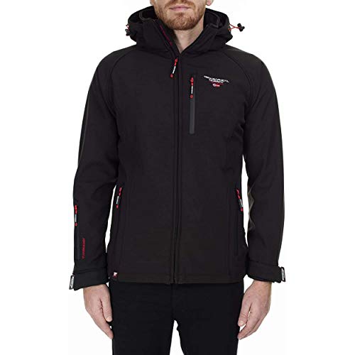 Geographical Norway TABOO MEN - Chaqueta Softshell Impermeable Hombre - Capucha Transpirable Exterior - Chaqueta Cortavientos Invierno - Ideal Para Actividades Al Aire Libre Negro M