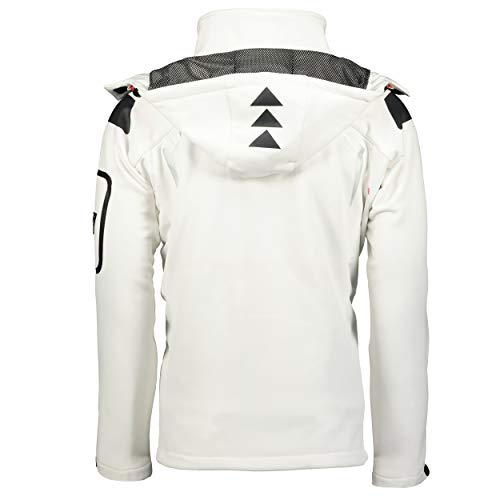Geographical Norway TECHNO MEN - Chaqueta Softshell Impermeable Para Hombres - Capucha Hombre Transpirable Exteriores - Chaqueta De Invierno De Viento - Actividades Ideales Exteriores (BLANCO L)