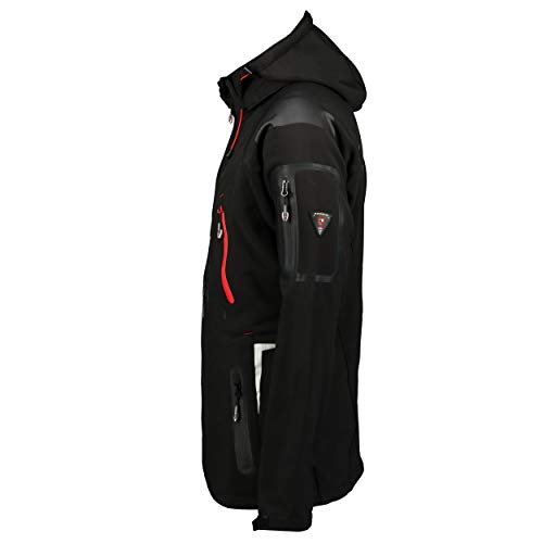 Geographical Norway TECHNO MEN - Chaqueta Softshell Impermeable Para Hombres - Capucha Transpirable Hombre Estilo - Chaqueta Invierno Viento - Actividades Ideales Para Exteriores (NEGRO L)