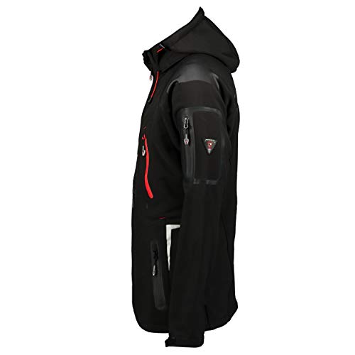 Geographical Norway TECHNO MEN - Chaqueta Softshell Impermeable Para Hombres - Capucha Transpirable Hombre Estilo - Chaqueta Invierno Viento - Actividades Ideales Para Exteriores (NEGRO 3XL)