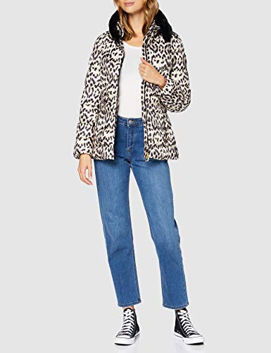 Geox W CAMEI Chaqueta Acolchada, Beige Animaler, 42 para Mujer