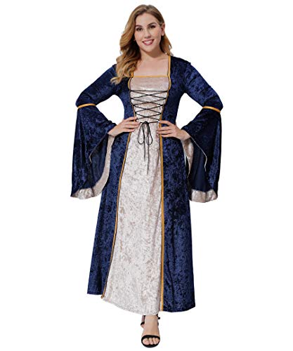 Geplaimir Disfraz medieval para mujer, disfraz de renacentista de terciopelo para Halloween, carnaval, bruja, vampiro, gótico, cosplay, G006EL