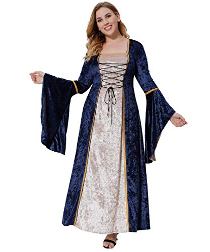 Geplaimir Disfraz medieval para mujer, disfraz de renacentista de terciopelo para Halloween, carnaval, bruja, vampiro, gótico, cosplay, G006EL