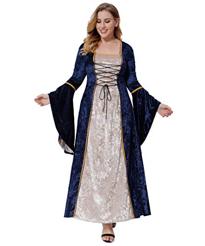 Geplaimir Disfraz medieval para mujer, disfraz de renacentista de terciopelo para Halloween, carnaval, bruja, vampiro, gótico, cosplay, G006EL