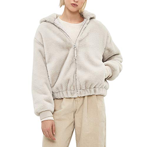 Germinate Piel Sintética de Conejo Chaqueta Mujer Sudadera con Capucha Invierno Moda Pelo Cazadora Ropa Abrigos Talla Grande (Beige, Medium)